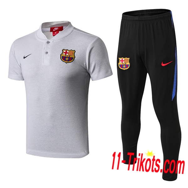 Neuestes Fussball FC Barcelona Poloshirt + Hose Hellgrau 2019 2020 | 11-trikots