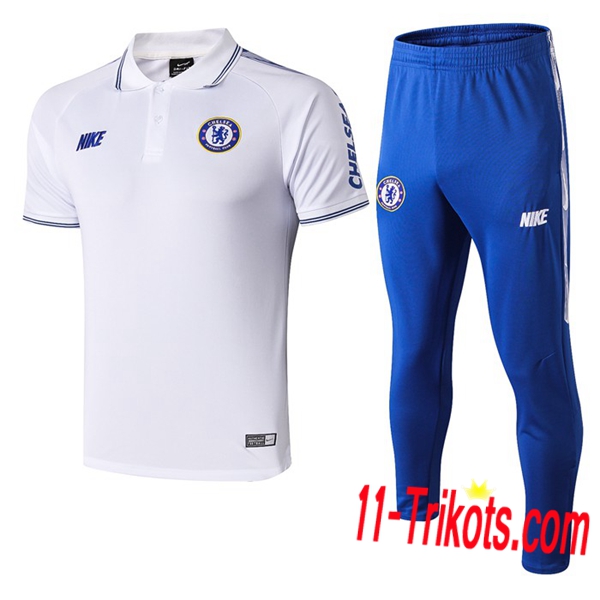 Neuestes Fussball FC Chelsea Poloshirt + Hose Weiß 2019 2020 | 11-trikots