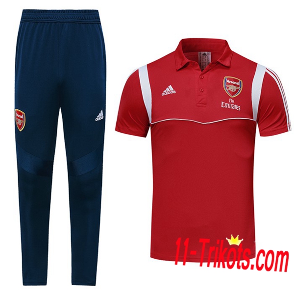 Neuestes Fussball Arsenal Poloshirt + Hose Rot/Weiß 2019 2020 | 11-trikots