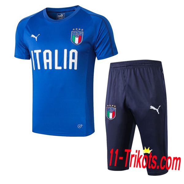 Neuestes Fussball Pre Match Training Italien Trainingstrikot + 3/4 Hose Blau 2019 2020 | 11-trikots