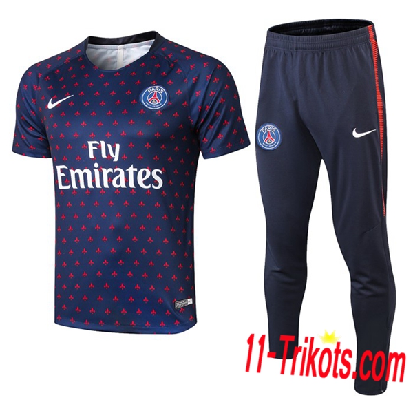 Neuestes Fussball Pre Match Training PSG Trainingstrikot + 3/4 Hose Blau/Rot 2019 2020 | 11-trikots