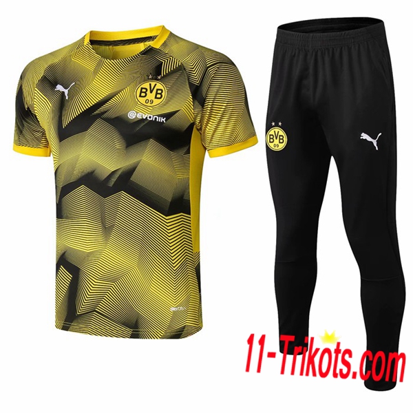 Neuestes Fussball Pre Match Training Dortmund BVB Trainingstrikot + 3/4 Hose Ondulation Gelb 2019 2020 | 11-trikots