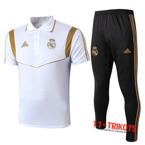 Neuestes Fussball Real Madrid Poloshirt + Hose Weiß/Gelb 2019 2020 | 11-trikots