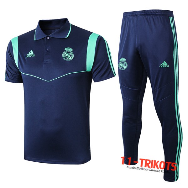 Neuestes Fussball Real Madrid Poloshirt + Hose Blau Dunkel 2019 2020 | 11-trikots