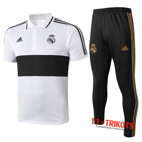 Neuestes Fussball Real Madrid Poloshirt + Hose Schwarz/Weiß 2019 2020 | 11-trikots