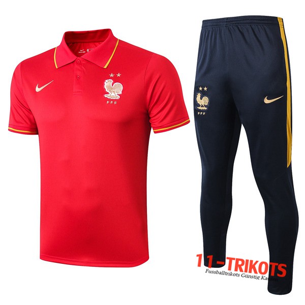 Neuestes Fussball Frankreich Poloshirt + Hose Rot 2019 2020 | 11-trikots