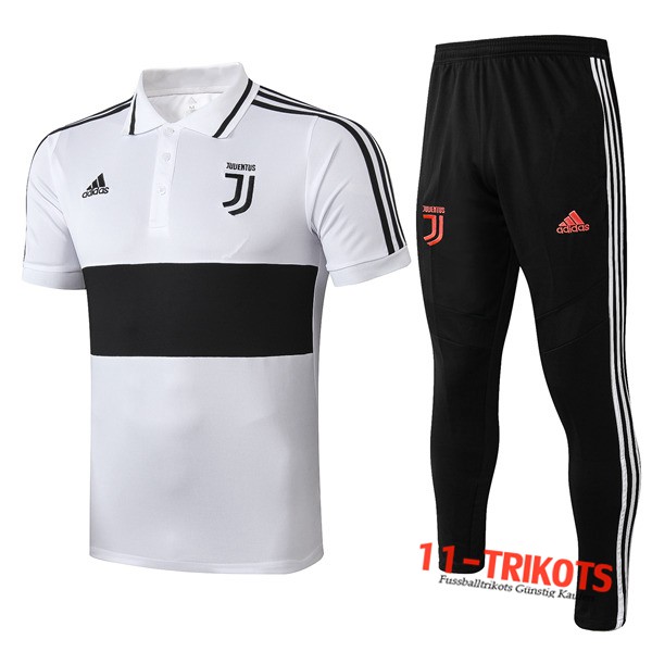 Neuestes Fussball Juventus Poloshirt + Hose Weiß/Schwarz 2019 2020 | 11-trikots