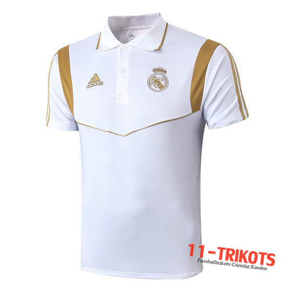 Neuestes Fussball Real Madrid Poloshirt Weiß/Gelb 2019 2020 | 11-trikots