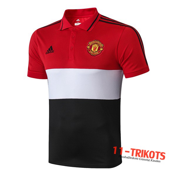 Neuestes Fussball Manchester United Poloshirt Weiß/Schwarz/Rot 2019 2020 | 11-trikots