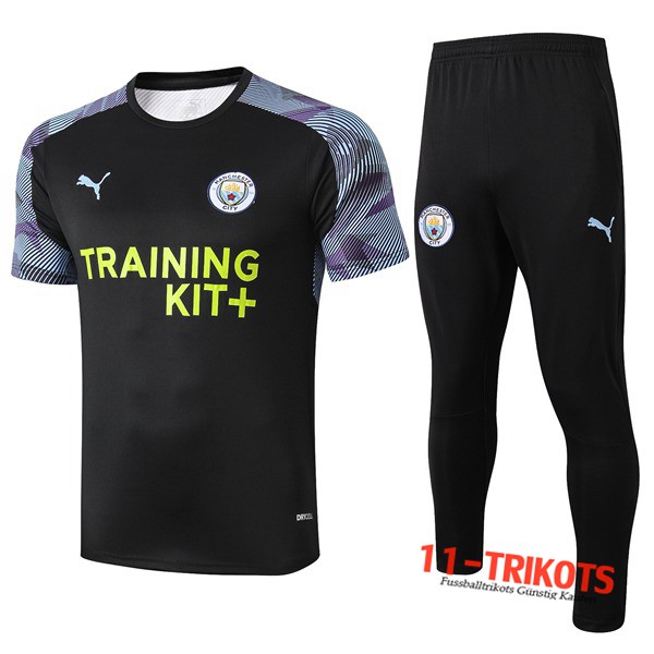 Neuestes Fussball T-Shirts Manchester City Trainingstrikot + Hose Schwarz 2019 2020 | 11-trikots