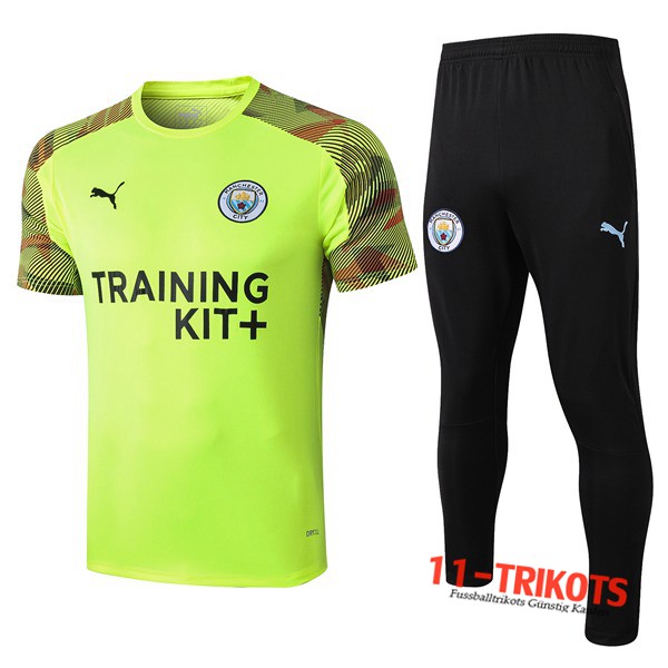 Neuestes Fussball T-Shirts Manchester City Trainingstrikot + Hose Grün 2019 2020 | 11-trikots