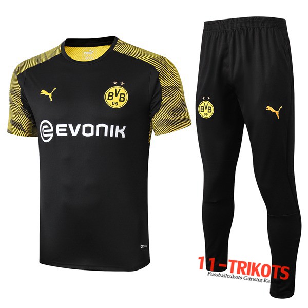 Neuestes Fussball T-Shirts Dortmund BVB Trainingstrikot + Hose Schwarz 2019 2020 | 11-trikots