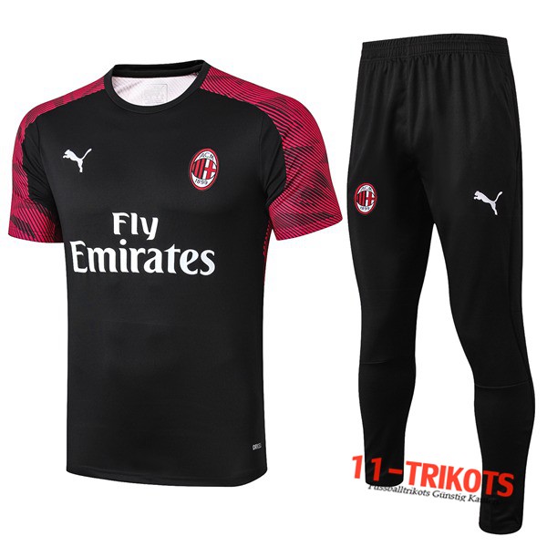 Neuestes Fussball T-Shirts Milan AC Trainingstrikot + Hose Schwarz 2019 2020 | 11-trikots