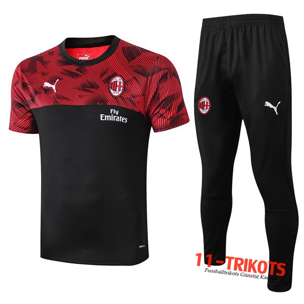 Neuestes Fussball T-Shirts Milan AC Trainingstrikot + Hose Schwarz/Rot 2019 2020 | 11-trikots