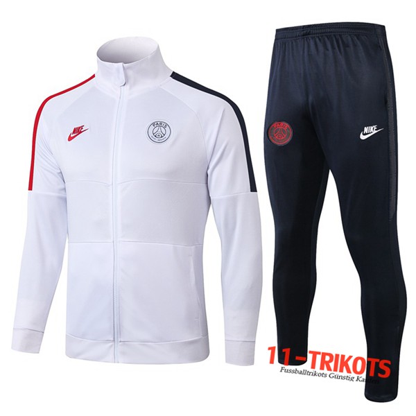 Neuestes Fussball PSG NIKE Trainingsanzug (Jacke) Weiß/Schwarz/Rot 2019 2020 | 11-trikots