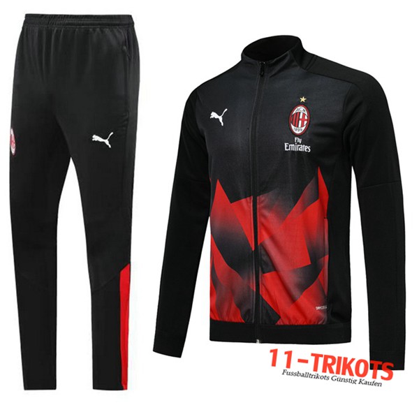 Neuestes Fussball Milan AC Trainingsanzug (Jacke) Schwarz/Rot 2019 2020 | 11-trikots