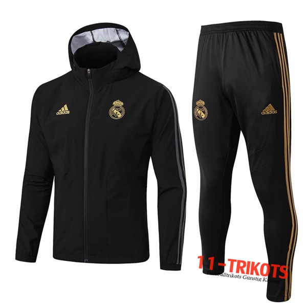 Neuestes Fussball Real Madrid Trainingsanzug Jacke mit Kapuze Schwarz 2019 2020 | 11-trikots