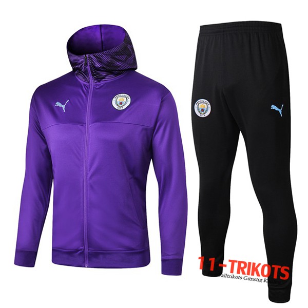 Neuestes Fussball Manchester City Trainingsanzug Jacke mit Kapuze Lila 2019 2020 | 11-trikots