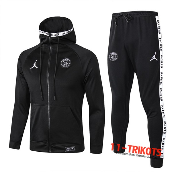 Neuestes Fussball PSG Jordan Trainingsanzug Jacke mit Kapuze Schwarz 2019 2020 | 11-trikots
