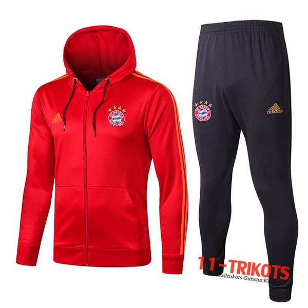 Neuestes Fussball Bayern Munchen Trainingsanzug Jacke mit Kapuze Rot 2019 2020 | 11-trikots
