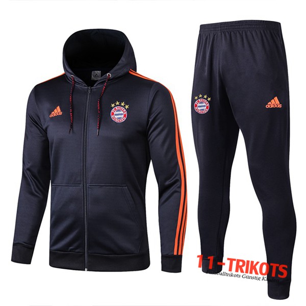 Neuestes Fussball Bayern Munchen Trainingsanzug Jacke mit Kapuze Blau Dunkel 2019 2020 | 11-trikots