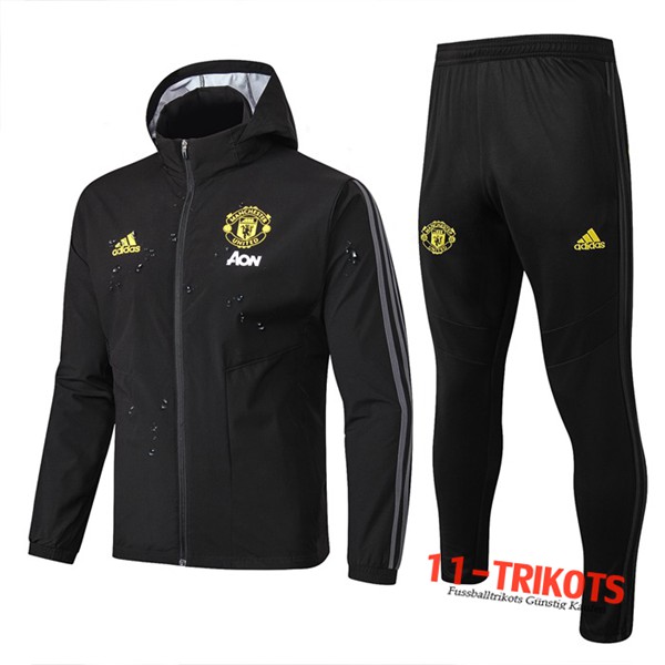 Neuestes Fussball Manchester United Trainingsanzug Windjacke Schwarz 2019 2020 | 11-trikots