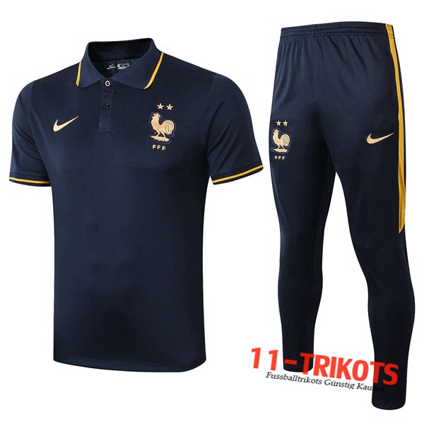 Neuestes Fussball Frankreich Poloshirt + Hose Königsblau 2019/2020