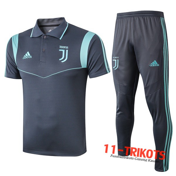 Neuestes Fussball Juventus Poloshirt + Hose Blau Grün 2019/2020