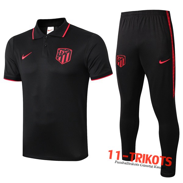 Neuestes Fussball Atletico Madrid Poloshirt + Hose Schwarz 2019/2020