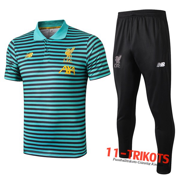 Neuestes Fussball FC Liverpool Poloshirt + Hose Grün Stripe 2019/2020