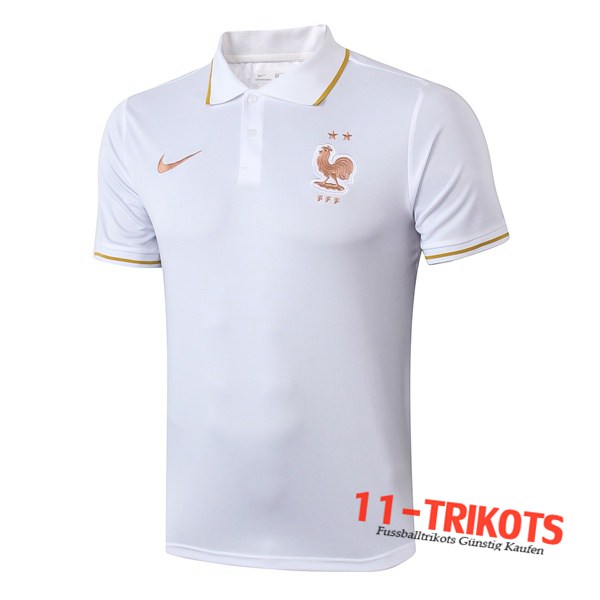 Neuestes Fussball Frankreich Poloshirt Weiß 2019/2020