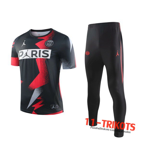 Neuestes Fussball T-Shirts PSG Jordan Trainingstrikot + Hose Schwarz/Rot 2019 2020 | 11-trikots