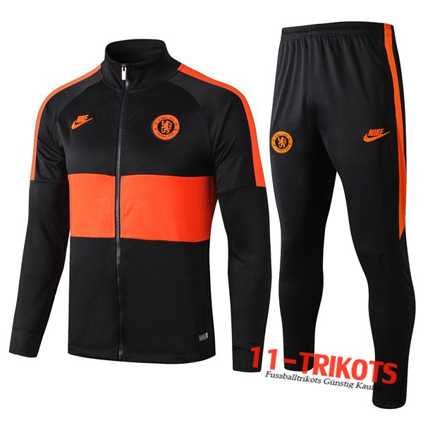 Neuestes Fussball FC Chelsea Trainingsanzug (Jacke) Schwarz/Orange 2019 2020 | 11-trikots