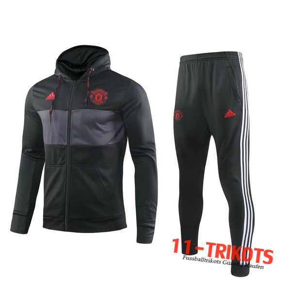 Neuestes Fussball Manchester United Trainingsanzug Jacke mit Kapuze Schwarz 2019 2020 | 11-trikots