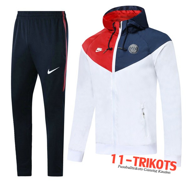 Neuestes Fussball PSG Trainingsanzug Windjacke Weiß/Rot/Blau Dunkel 2019 2020 | 11-trikots