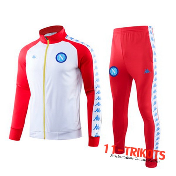 Neuestes Fussball SSC Neapel Trainingsanzug (Jacke) Weiß/Rot Hoher Kragen 2019 2020 | 11-trikots