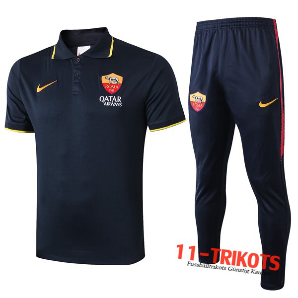 Neuestes Fussball AS Roma Poloshirt + Hose Blau Saphir 2019/2020