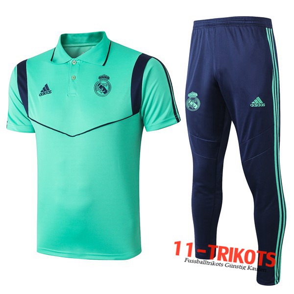 Neuestes Fussball Real Madrid Poloshirt + Hose Grün 2019/2020