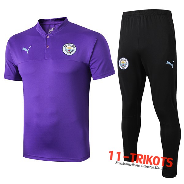 Neuestes Fussball Manchester City Poloshirt + Hose Lila 2019/2020