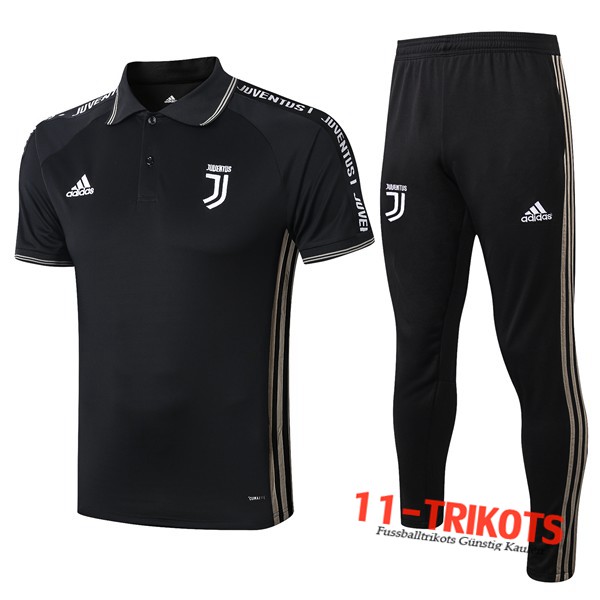 Neuestes Fussball Juventus Poloshirt + Hose Schwarz 2019/2020