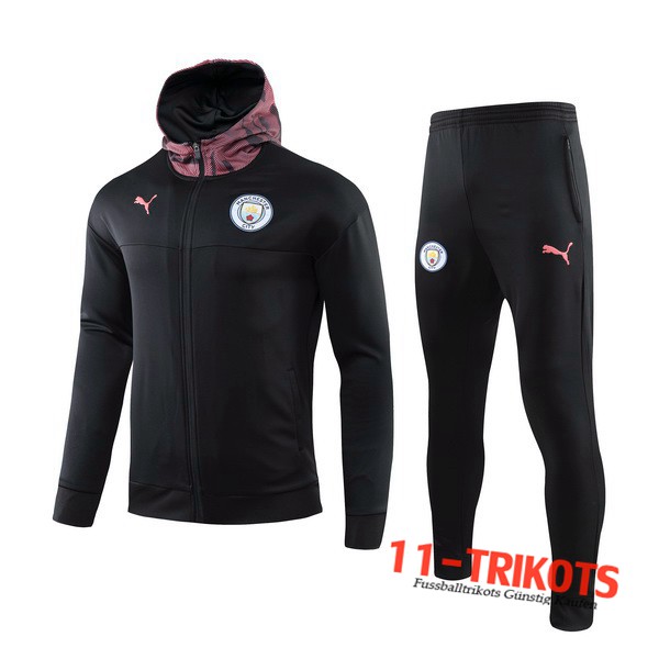 Neuestes Fussball Manchester City Trainingsanzug Jacke mit Kapuze Schwarz 2019 2020 | 11-trikots