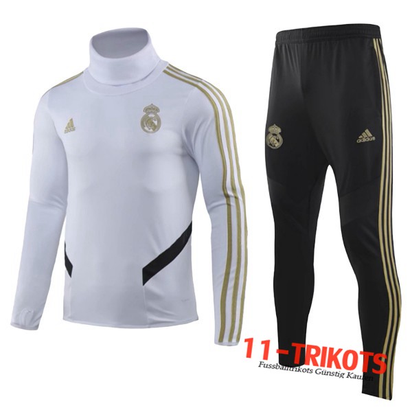 Neuestes Fussball Real Madrid Kinder Trainingsanzug Weiß Hoher Kragen 2019 2020 | 11-trikots