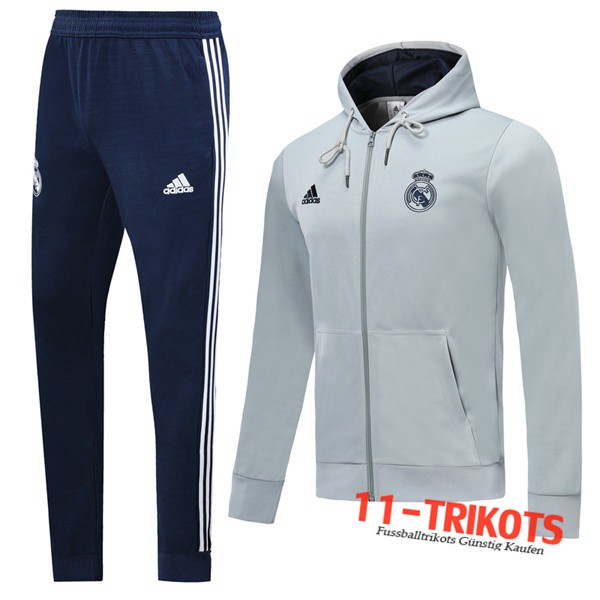 Neuestes Fussball Real Madrid Trainingsanzug Jacke mit Kapuze Grau 2019 2020 | 11-trikots