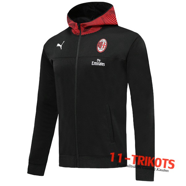 Neuestes Fussball Milan AC Trainingsjacke Kapuzenpulli Schwarz 2019 2020 | 11-trikots