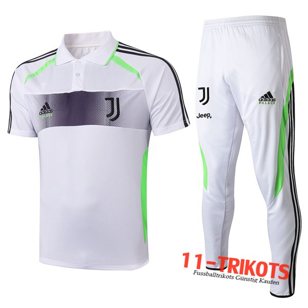 Neuestes Fussball Juventus Adidas × Palace Collaborate Edition Poloshirt + Hose Weiß 2019/2020