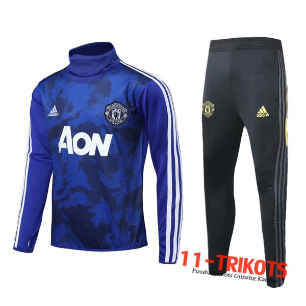 Neuestes Fussball Manchester United Trainingsanzug Blau Hoher Kragen 2019 2020 | 11-trikots