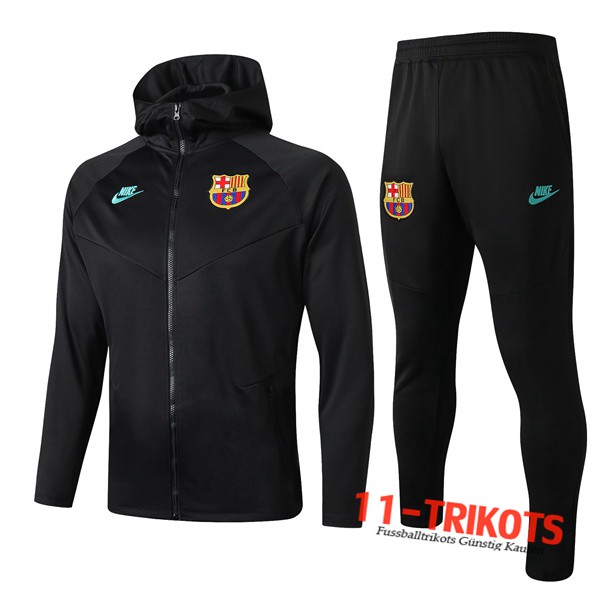Neuestes Fussball FC Barcelona Trainingsanzug mit Kapuze Grau Dunkel 2019 2020 | 11-trikots