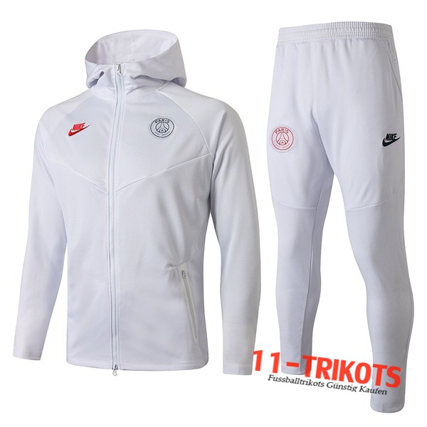 Neuestes Fussball Paris PSG Trainingsanzug mit Kapuze Weiß 2019 2020 | 11-trikots