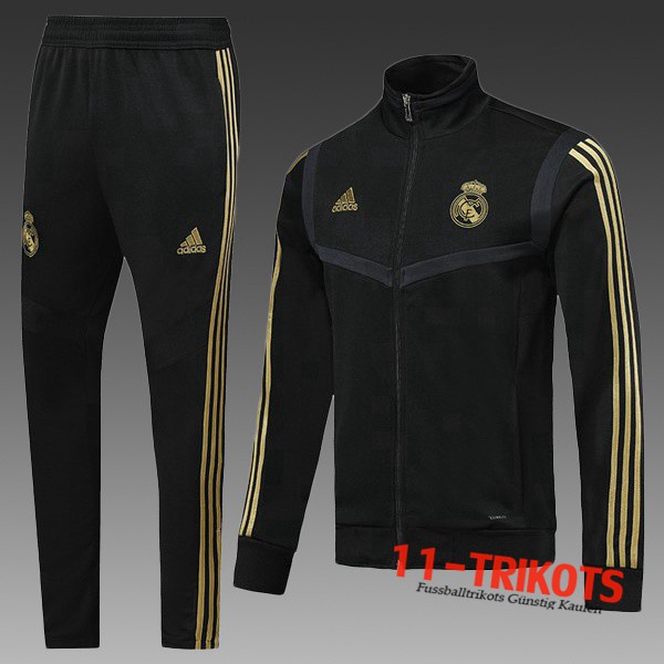 Neuestes Fussball Real Madrid Kinder Trainingsanzug (Jacken) Schwarz 2019 2020 | 11-trikots