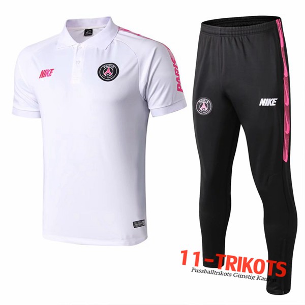 Neuestes Fussball Paris PSG NIKE Poloshirt + Hose Weiß Rose 2019 2020 | 11-trikots